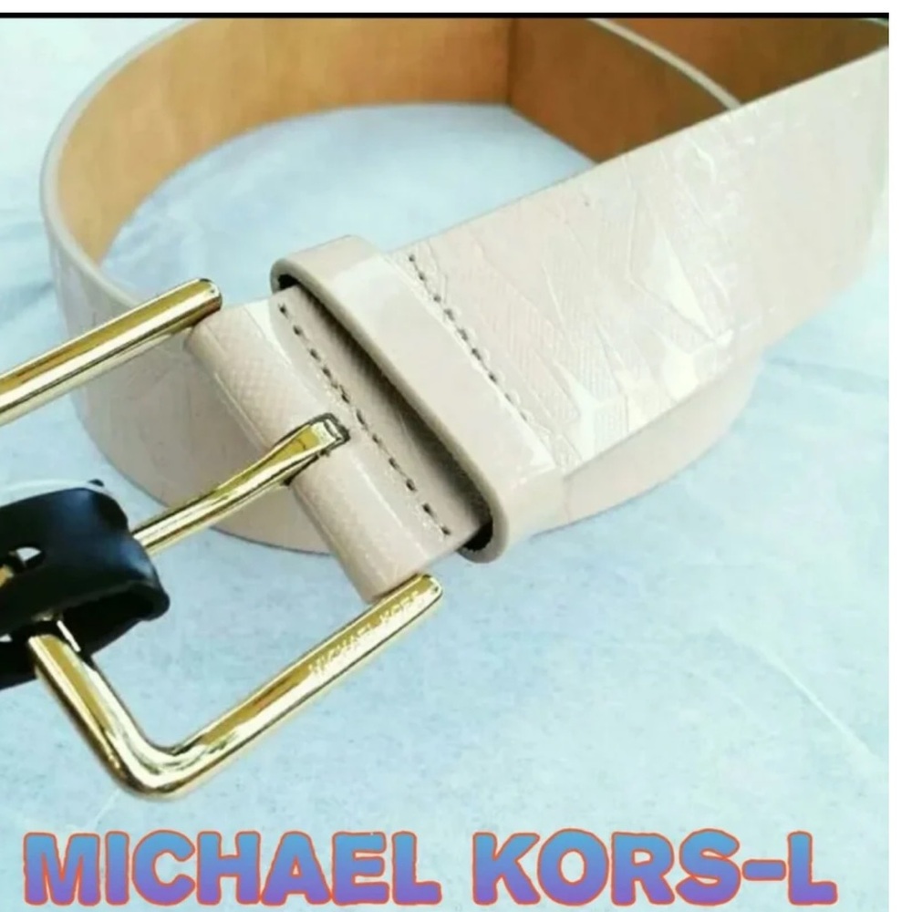 New! Michael Kors Blush Pink Leather Belt with Gold Buckle